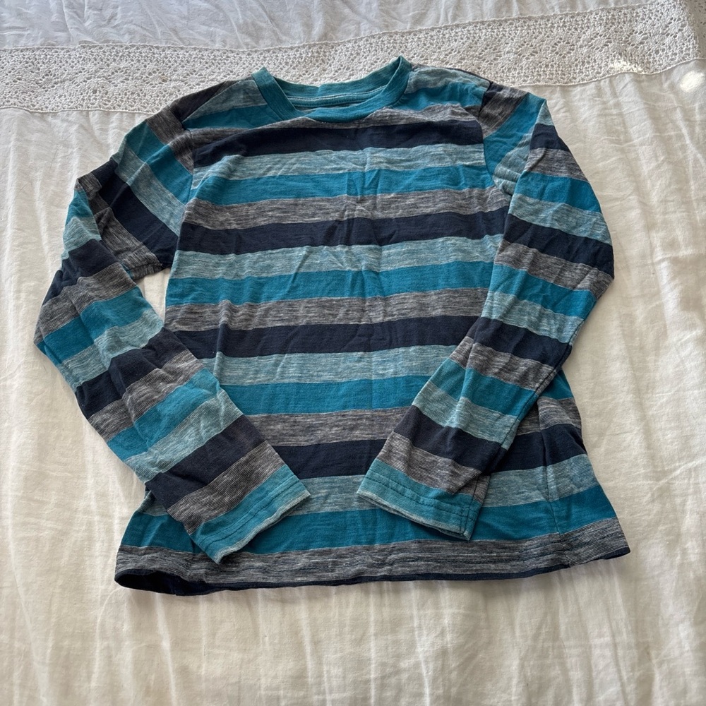 Striped Long Sleeve Tee in Teal, Navy & Gray